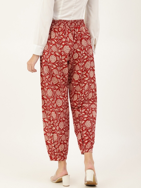 DECKEDUP Women Maroon Ethnic Motifs Printed Relaxed Wrinkle Free Trousers