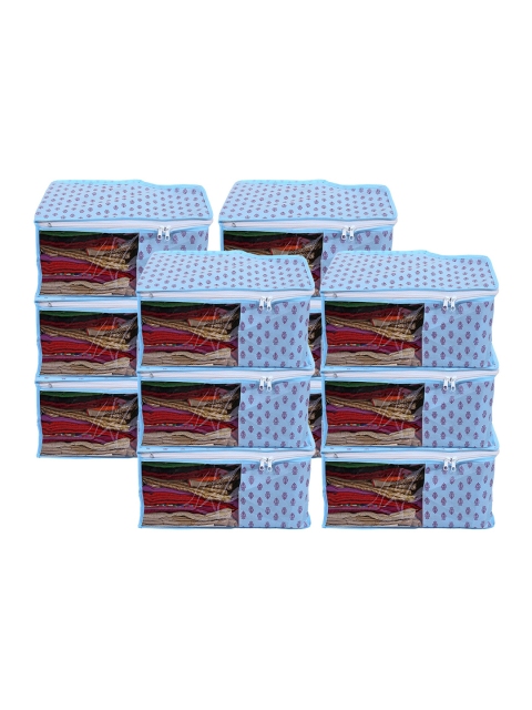 Kuber Industries Set Of 12 Blue Floral Printed Clothes Organizers