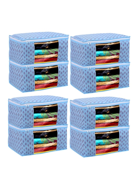 Kuber Industries Set Of 8 Blue Floral Printed Clothes Organiser