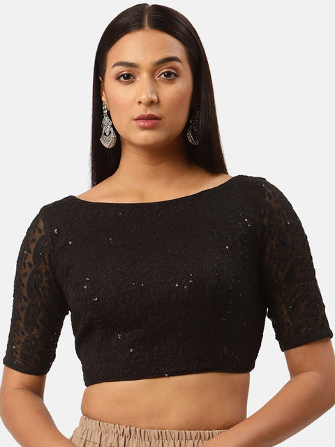 Studio Shringaar Black Embroidered Saree Blouse