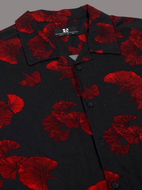HERE&NOW Men Black Slim Fit Floral Printed Casual Shirt - Image 6