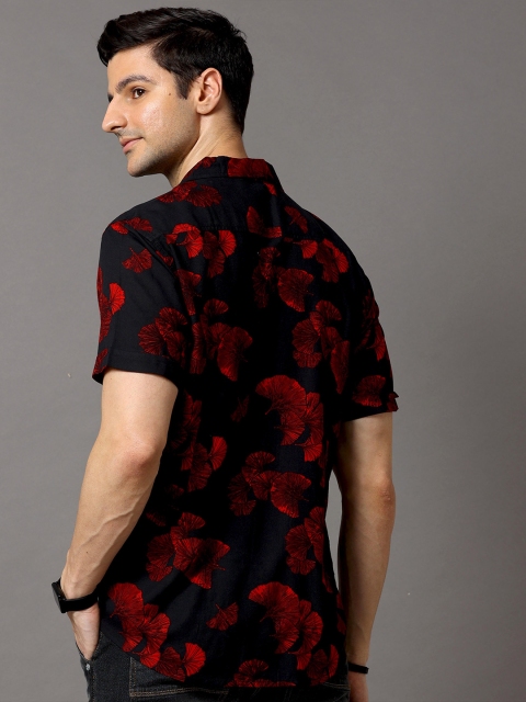 HERE&NOW Men Black Slim Fit Floral Printed Casual Shirt - Image 3