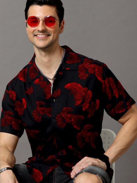 HERE&NOW Men Black Slim Fit Floral Printed Casual Shirt - Image 5