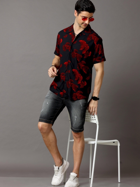 HERE&NOW Men Black Slim Fit Floral Printed Casual Shirt - Image 4