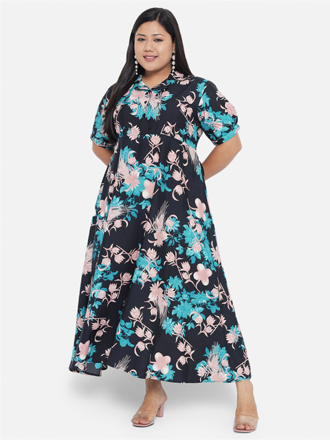Indietoga Black & Pink Plus Size Floral Crepe Maxi Maxi Dress - Image 7