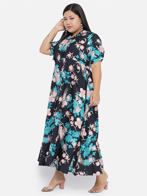 Indietoga Black & Pink Plus Size Floral Crepe Maxi Maxi Dress - Image 4