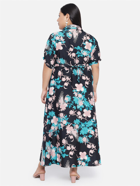 Indietoga Black & Pink Plus Size Floral Crepe Maxi Maxi Dress - Image 5