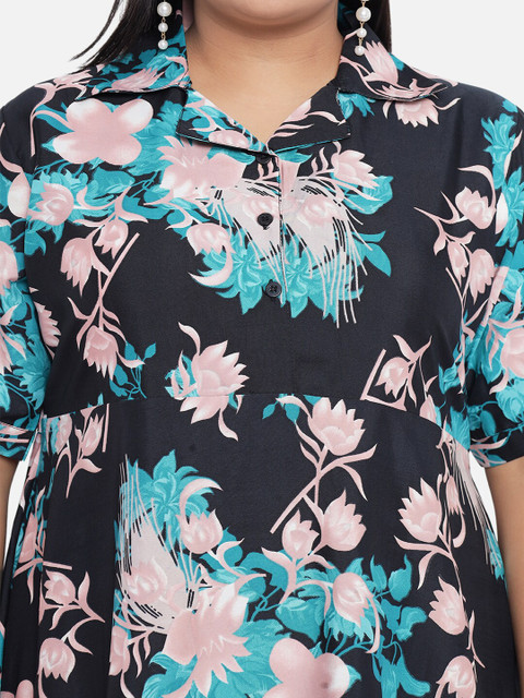 Indietoga Black & Pink Plus Size Floral Crepe Maxi Maxi Dress - Image 2