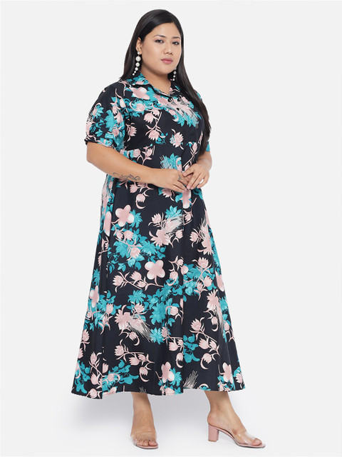 Indietoga Black & Pink Plus Size Floral Crepe Maxi Maxi Dress - Image 3