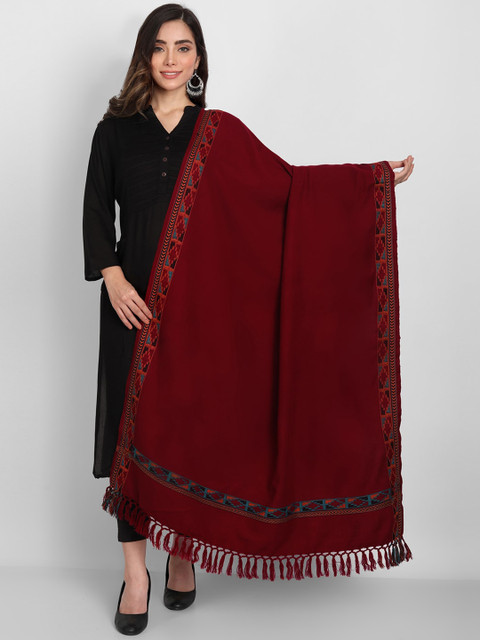 Zamour Women Maroon Woven Design Shawl