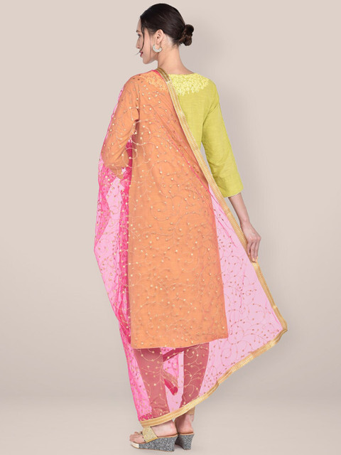 Dupatta Bazaar Pink & Gold-Toned Embroidered Dupatta with Zari - Image 4