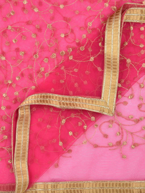 Dupatta Bazaar Pink & Gold-Toned Embroidered Dupatta with Zari - Image 2