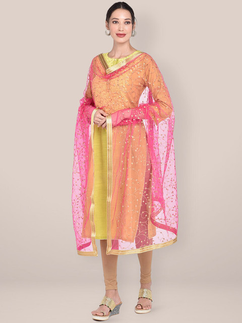 Dupatta Bazaar Pink & Gold-Toned Embroidered Dupatta with Zari - Image 5