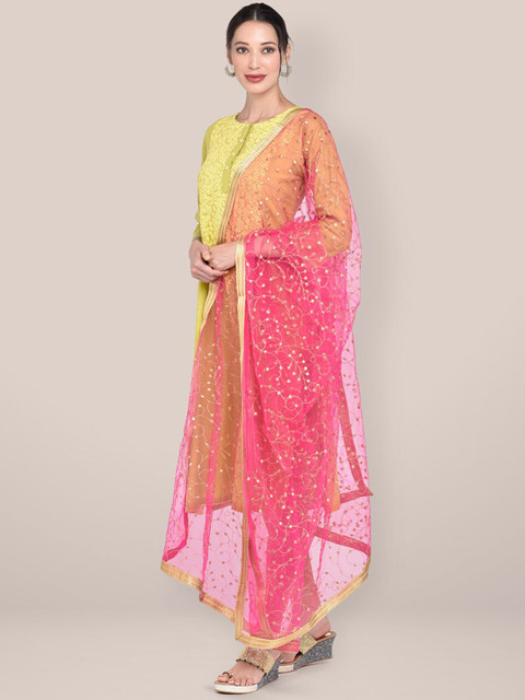 Dupatta Bazaar Pink & Gold-Toned Embroidered Dupatta with Zari - Image 3