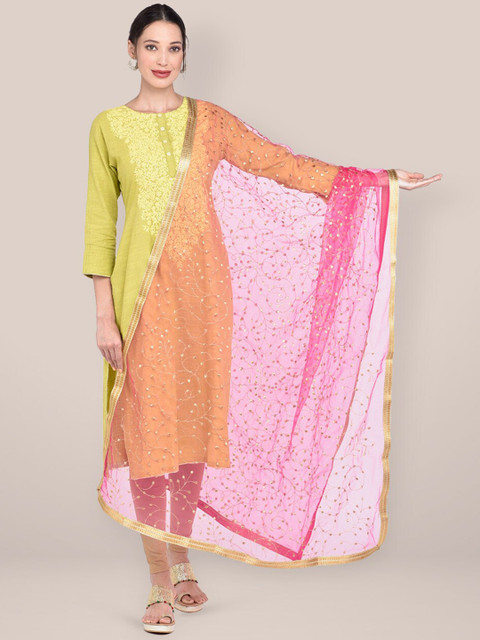 Dupatta Bazaar Pink & Gold-Toned Embroidered Dupatta with Zari
