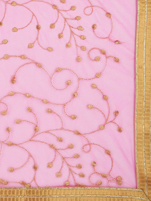 Dupatta Bazaar Pink & Gold-Toned Embroidered Dupatta with Zari - Image 6