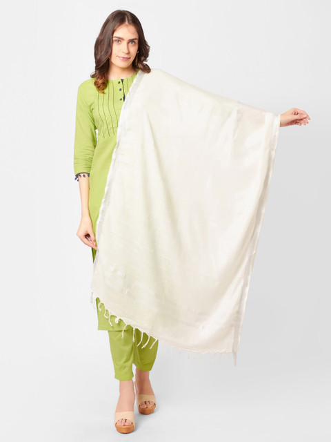 Dupatta Bazaar Women Off White Solid Linen Dupatta