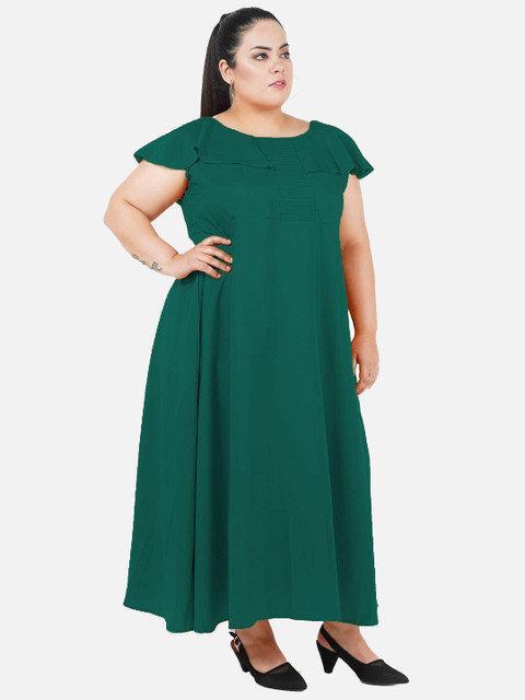 Indietoga Plus Size Women Solid Crepe A-Line Maxi Dress - Image 3