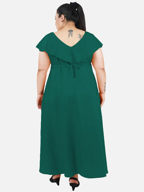 Indietoga Plus Size Women Solid Crepe A-Line Maxi Dress - Image 5