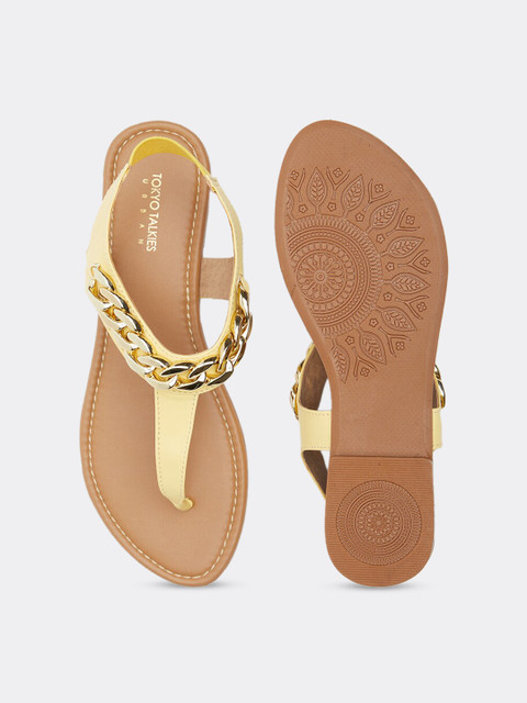Tokyo Talkies Women Yellow T-Strap Flats - Image 5