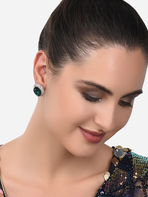 Zaveri Pearls Green Contemporary Rose-Gold Plated Stud Earrings - Image 4