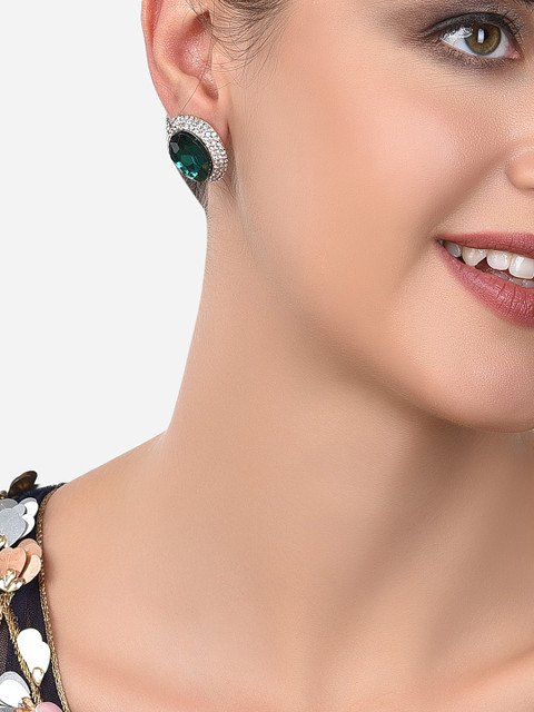 Zaveri Pearls Green Contemporary Rose-Gold Plated Stud Earrings - Image 2