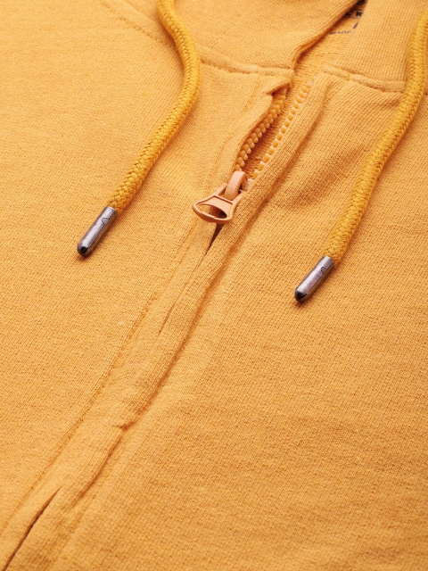 Roadster Men Yellow Solid Hooded Sweatshirt - Image 2