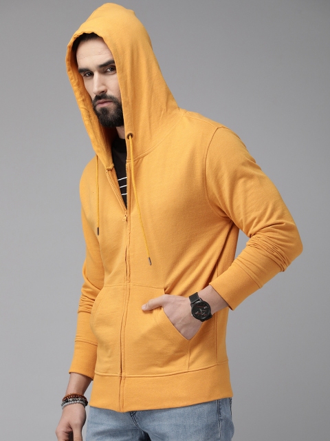 Roadster Men Yellow Solid Hooded Sweatshirt - Image 3