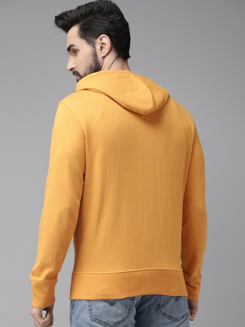 Roadster Men Yellow Solid Hooded Sweatshirt - Image 4