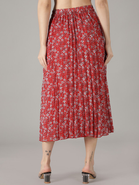 NUEVOSDAMAS Women Red & White Floral Printed A-Line Knee-Length Skirts - Image 3