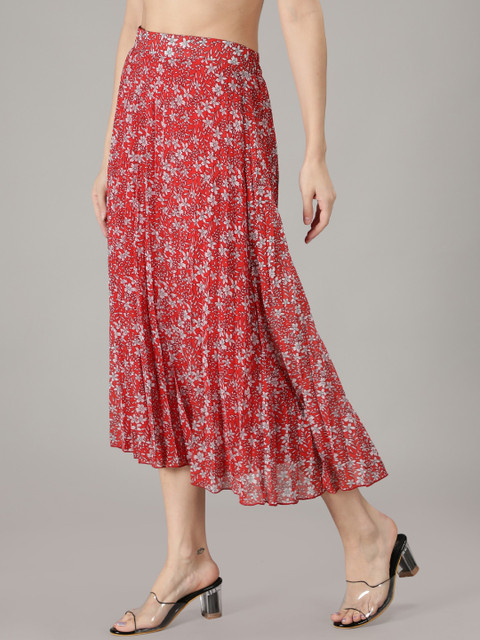 NUEVOSDAMAS Women Red & White Floral Printed A-Line Knee-Length Skirts - Image 2