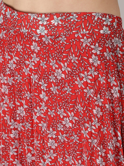 NUEVOSDAMAS Women Red & White Floral Printed A-Line Knee-Length Skirts - Image 5
