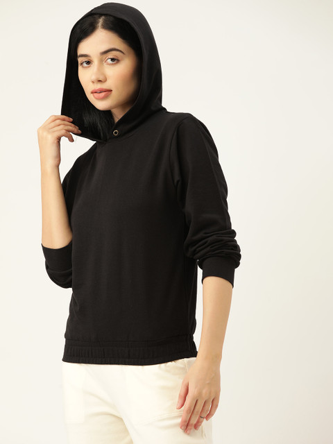 ETC Women Black Solid Hooded Sweatshirt - Image 3