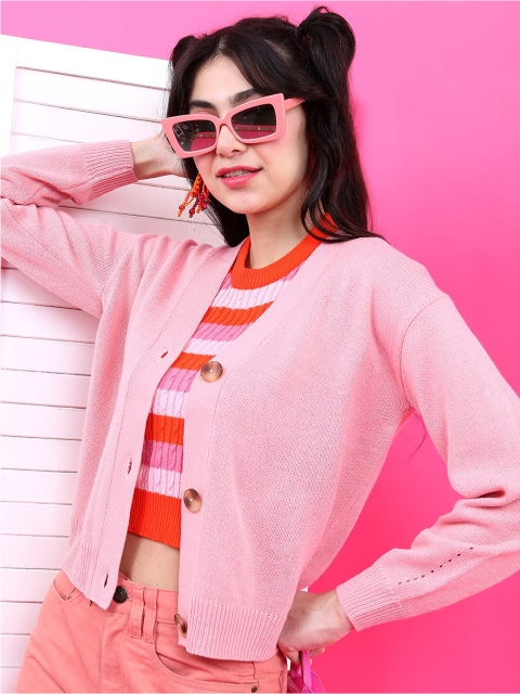 Tokyo Talkies Women Pink Solid Cardigan - Image 3
