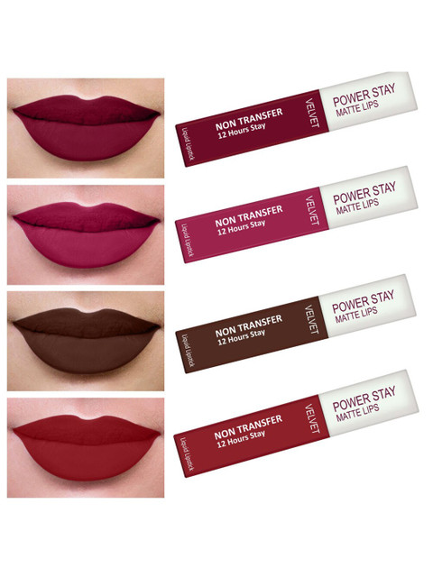 PERPAA Set Of 4 Waterproof Liquid Matte Power Stay Lipstick -4ml