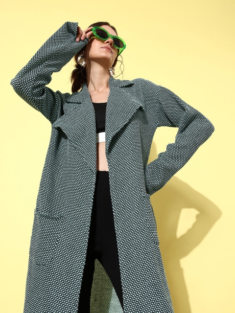 Athena Women Sea Green & Black Longline Shrug