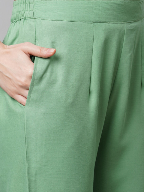 KALINI Women Green Embroidered Thread Work Kurta with Trousers & Dupatta