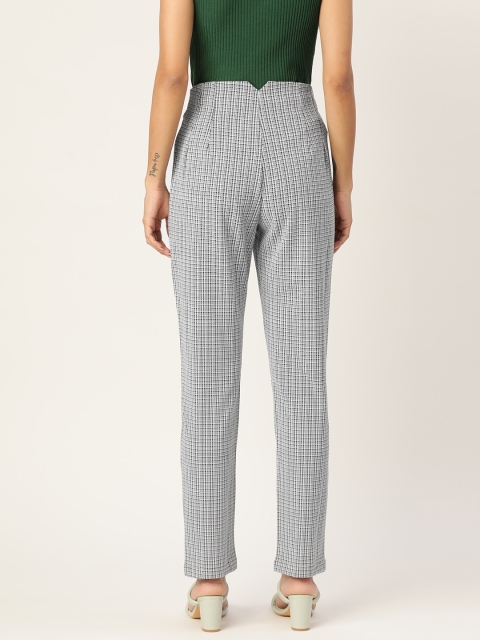 Zastraa Women Grey Checked Smart Slim Fit High-Rise Formal Trousers - Image 3