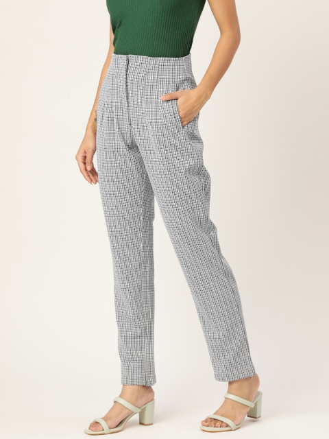 Zastraa Women Grey Checked Smart Slim Fit High-Rise Formal Trousers - Image 2