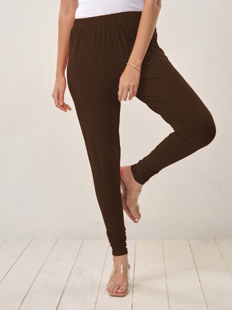 LYRA Women Brown Solid Churidar-Length Leggings - Image 6