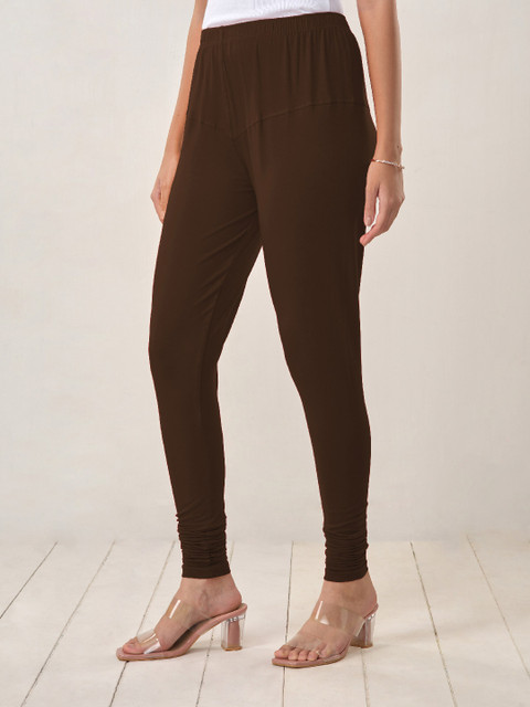 LYRA Women Brown Solid Churidar-Length Leggings - Image 5