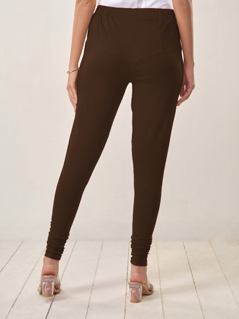 LYRA Women Brown Solid Churidar-Length Leggings - Image 3