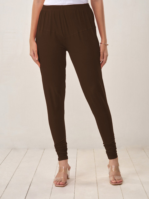 LYRA Women Brown Solid Churidar-Length Leggings - Image 2