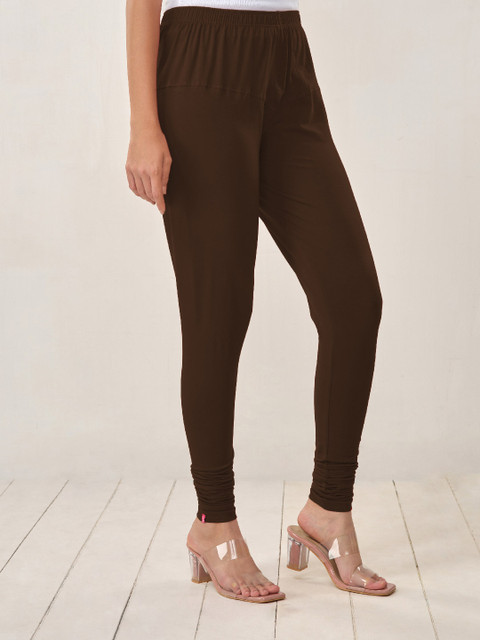 LYRA Women Brown Solid Churidar-Length Leggings - Image 4