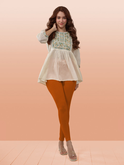 LYRA Women Red Solid Cotton Ankle-Length Leggings - Image 5
