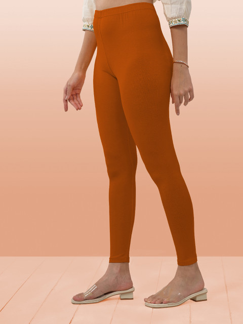 LYRA Women Red Solid Cotton Ankle-Length Leggings - Image 3