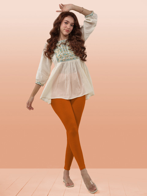 LYRA Women Red Solid Cotton Ankle-Length Leggings - Image 6