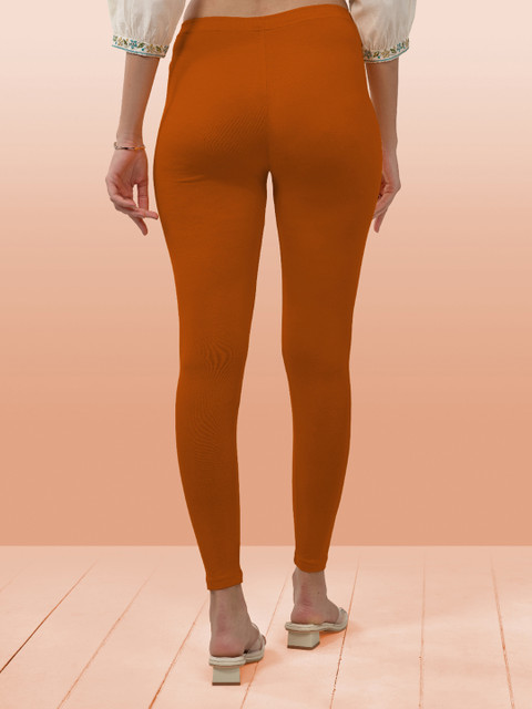 LYRA Women Red Solid Cotton Ankle-Length Leggings - Image 4