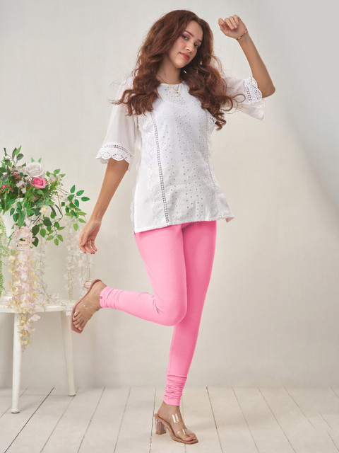 LYRA Women Pink Solid Churidar-Length Leggings