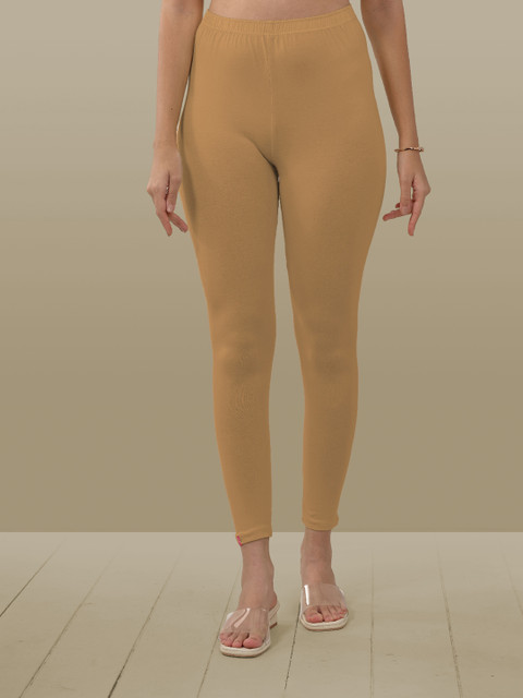 LYRA Women Beige Solid Ankle Length Leggings